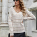 Color-Autumn Winter Metal Edge Striped Sweater Women V Neck Pullover Loose Sweater Women-Fancey Boutique