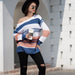 Color-Women Rainbow Color Splicing Knitwear Pullover Office Loose Sweater Women-Fancey Boutique