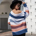 Color-Women Rainbow Color Splicing Knitwear Pullover Office Loose Sweater Women-Fancey Boutique