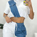 Color-Summer Imitation Denim Short Stitching Casual Set-Fancey Boutique