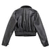 Color-Black Short Leather Jacket Women Autumn Hong Kong Retro Loose Lapels Short Coat-Fancey Boutique