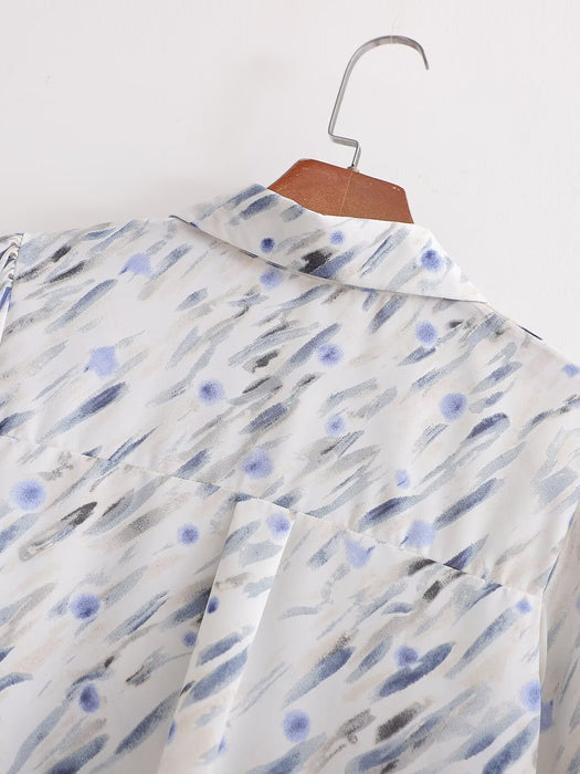 Color-Lightweight Casual Laid Back Common Blue White Printing Dyeing Shirt-Fancey Boutique