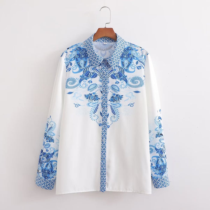 Color-Autumn Same Retro Positioning Printing Long Sleeve Shirt Top Women-Fancey Boutique