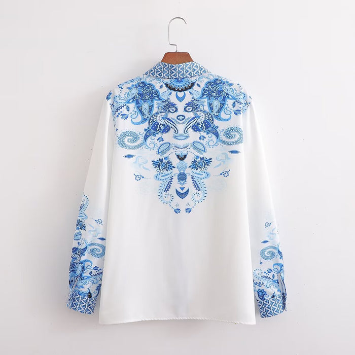Color-Autumn Same Retro Positioning Printing Long Sleeve Shirt Top Women-Fancey Boutique