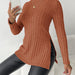 Color-Women Turtleneck Pullover Women Clothing Autumn Winter Slit Slim Fitting Bottoming Shirt Pit Striped Mid Length-Fancey Boutique