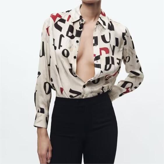 Color-Winter Women Clothing Wild Slimming Printed Slim Shirt Shirt-Fancey Boutique