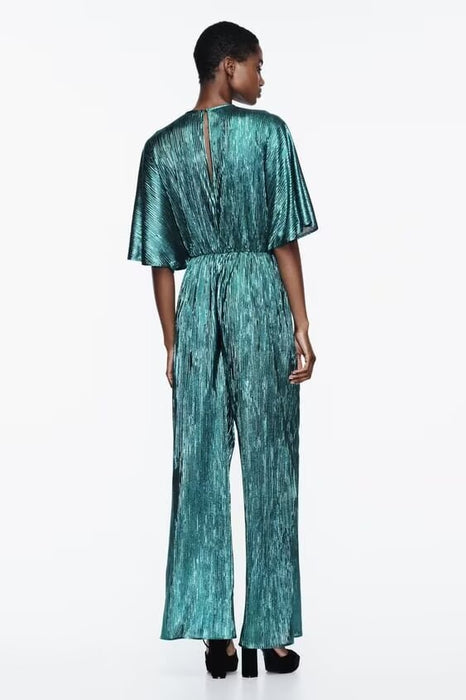 Color-Winter Metal Series Small Pleated Long Jumpsuit-Fancey Boutique