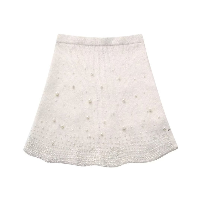 Color-Winter Women Clothing Decorated Pearls Knitwear Mini Skirt-Fancey Boutique