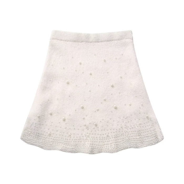 Color-Winter Women Clothing Decorated Pearls Knitwear Mini Skirt-Fancey Boutique