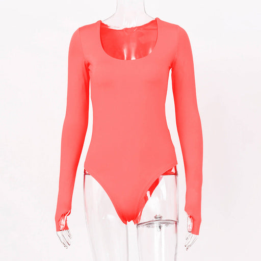 Color-Pink-Women Clothing Autumn Winter Sexy Pullover Long Sleeve Slim Bodysuit-Fancey Boutique