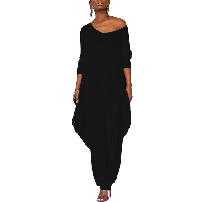 Color-Black-Women Clothing Autumn Women Clothing Plus Size Loose Casual Jumpsuit-Fancey Boutique