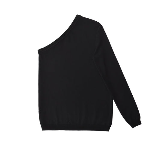 Color-Women Clothing Black Shoulder Single Sleeve T shirt Women Autumn Winter Design Sexy Sweater-Fancey Boutique