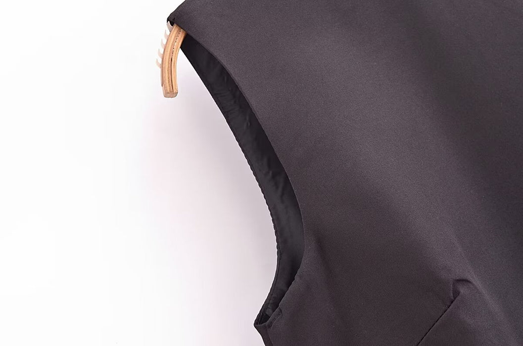 Color-Commuting Elegant Split Straight round Neck Sleeveless Minimalist Long Vest Dress-Fancey Boutique