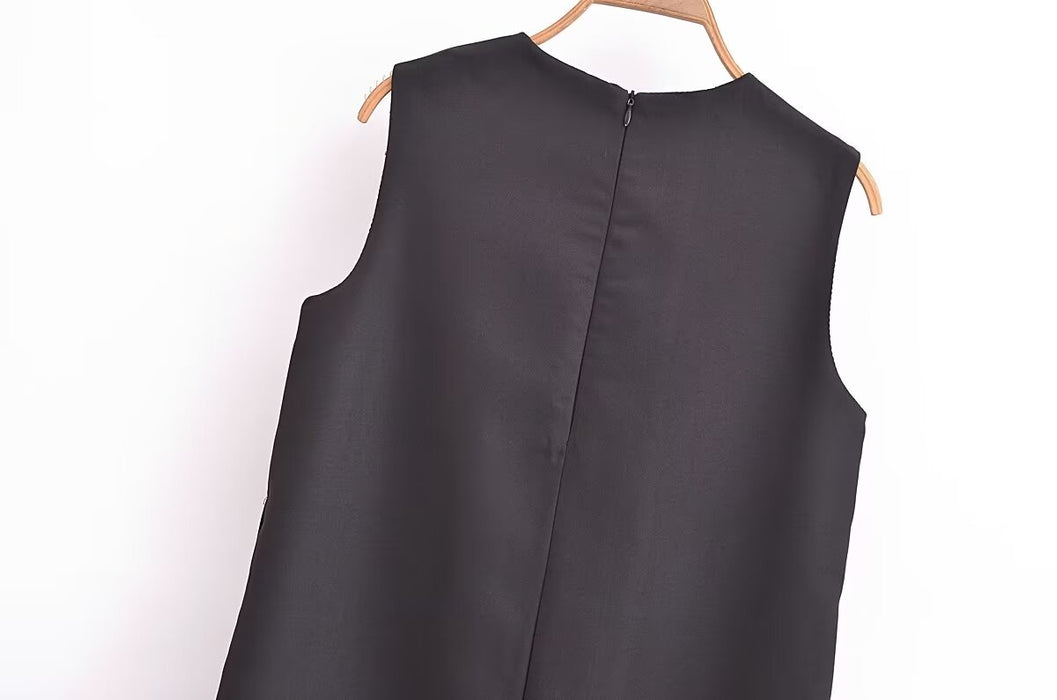 Color-Commuting Elegant Split Straight round Neck Sleeveless Minimalist Long Vest Dress-Fancey Boutique