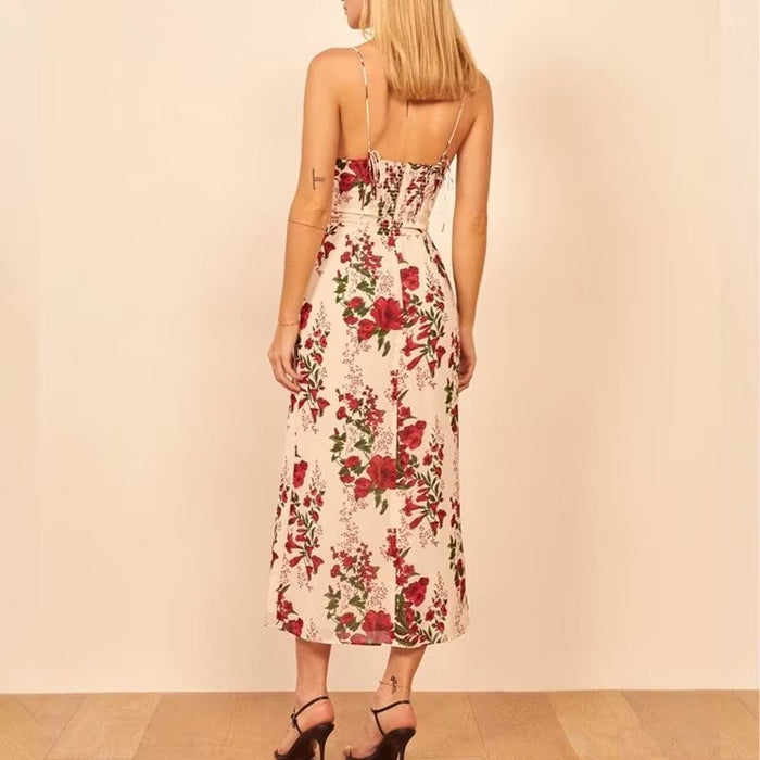 Color-French Gentle Floral Strap Maxi Dress Summer Retro Women Clothing-Fancey Boutique