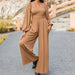 Color-Autumn Winter Women Long Sleeve Trousers Jumpsuit Wide Leg Pants V neck Solid Color-Fancey Boutique