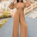 Color-Autumn Winter Women Long Sleeve Trousers Jumpsuit Wide Leg Pants V neck Solid Color-Fancey Boutique