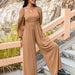 Color-Autumn Winter Women Long Sleeve Trousers Jumpsuit Wide Leg Pants V neck Solid Color-Fancey Boutique