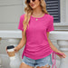 Color-Spring Summer Solid Color round Neck Loose Short Sleeved T shirt Drawstring Top Women-Fancey Boutique