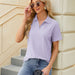 Color-Spring Summer Solid Color Polo Collar Pocket Short Sleeve T shirt Loose Top for Women-Fancey Boutique