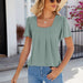 Color-Spring Summer Solid Color Square Collar Pleated Short Sleeves Loose Fitting T shirt Top Women-Fancey Boutique