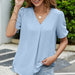 Color-Summer Simplicity Solid Color V neck Pleated Short Sleeves Women Top-Fancey Boutique