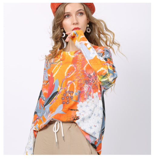 Color-Autumn Winter Casual Printed Sweater Women Loose Bottoming Shirt Sweater-Fancey Boutique