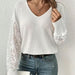 Color-Women Waffle Lace V Neck Casual Long Sleeve Women Casual Long Sleeve Top-Fancey Boutique