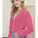 Color-Solid Color Lace Shirt Women Summer Mesh Hollow Out Cutout Out Wooden Ear Shell Button Retro Top-Fancey Boutique