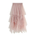 Color-Pink-Irregular Asymmetric Mesh Skirt Women Mid Length Spring Gauze Skirt High Waist All Matching Slimming Skirt-Fancey Boutique