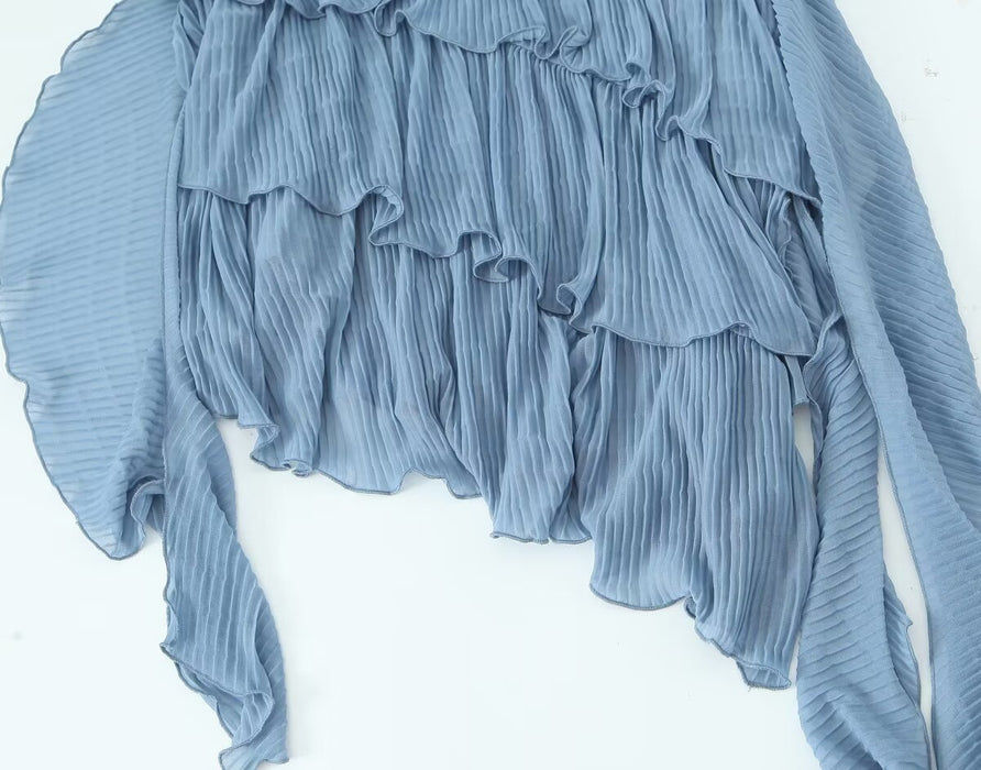 Color-Summer Women Blue Small Pleated Asymmetric Dress-Fancey Boutique