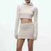 Color-Hooded Short Sweater Knitwear Elastic Waist Mini Skirt Set-Fancey Boutique