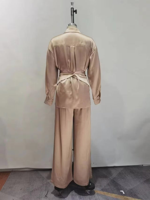 Color-Autumn Winter Women Shirt Casual Straight Pants Two Piece Suit Office-Fancey Boutique