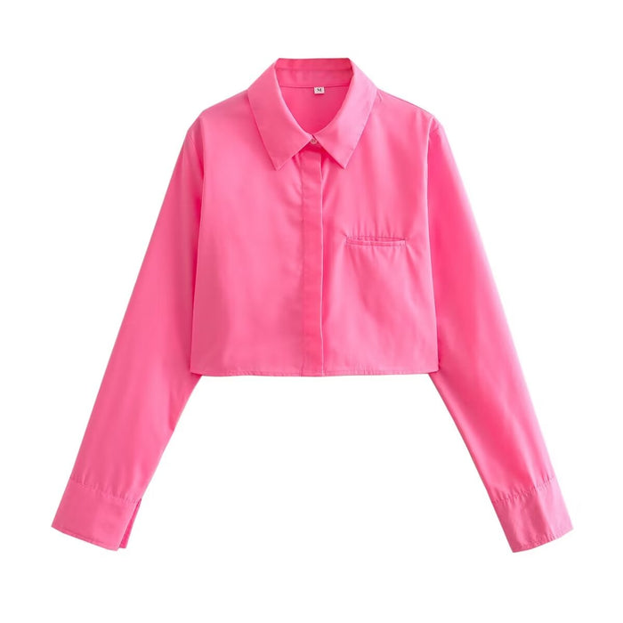 Color-Spring Women Street Pocket Decoration Short Shirt-Fancey Boutique