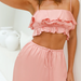 Color-Women Clothing French Slim Satin Ruffled Spaghetti Straps Top Trousers Suit-Fancey Boutique