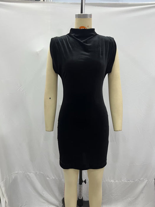 Color-Spring Sexy Short Sleeve Velvet Belt Padded Shoulder Sheath Dress-Fancey Boutique