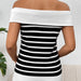 Color-Spring Summer Women Clothing Long Sleeve Striped Off Shoulder Off Shoulder Pullover Women Knitwear-Fancey Boutique