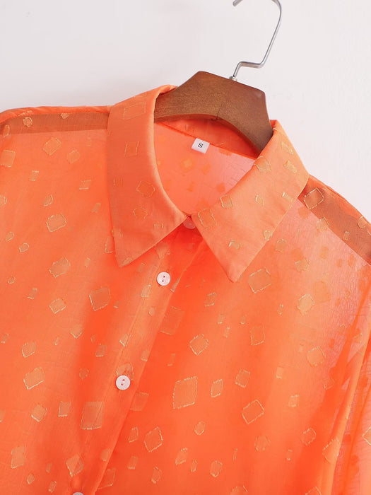 Color-Autumn Women Orange Wide Floral Long Sleeve Casual Shirt-Fancey Boutique