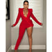 Color-Sexy Solid Color Tight V Neck Long Sleeve Jumpsuit Women-Fancey Boutique