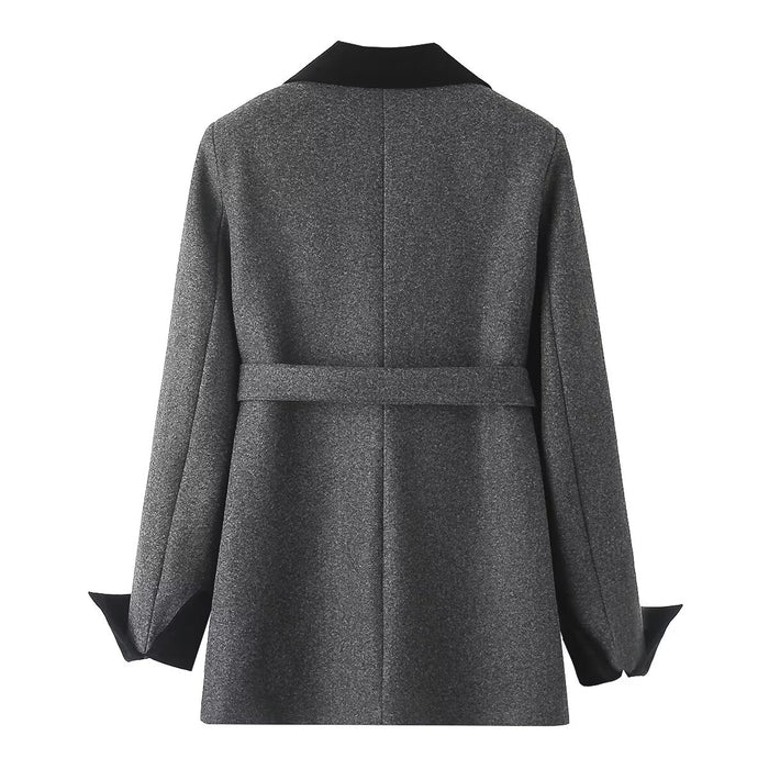 Color-Women Clothing Korean High Grade Classic Woolen Coat Women Waist Tight Woolen Coat-Fancey Boutique