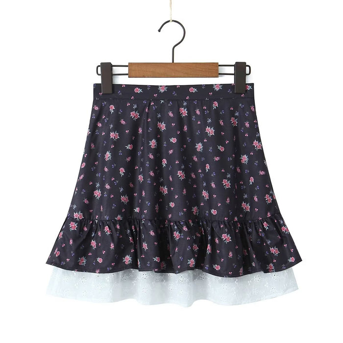 Color-Women Clothing Spring Summer Vacation Black Small Floral Suit Skirt Suspender Skirt for Women-Fancey Boutique