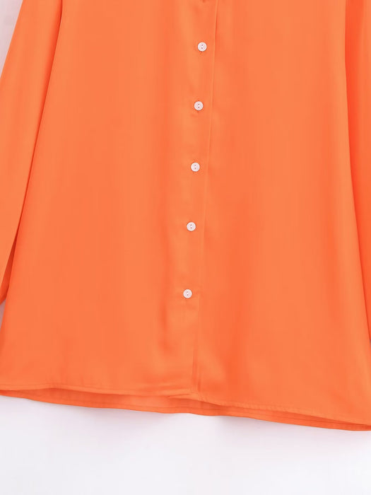 Color-Women Clothing French Collared Loose All Matching Graceful Orange Long Sleeve Shirt-Fancey Boutique