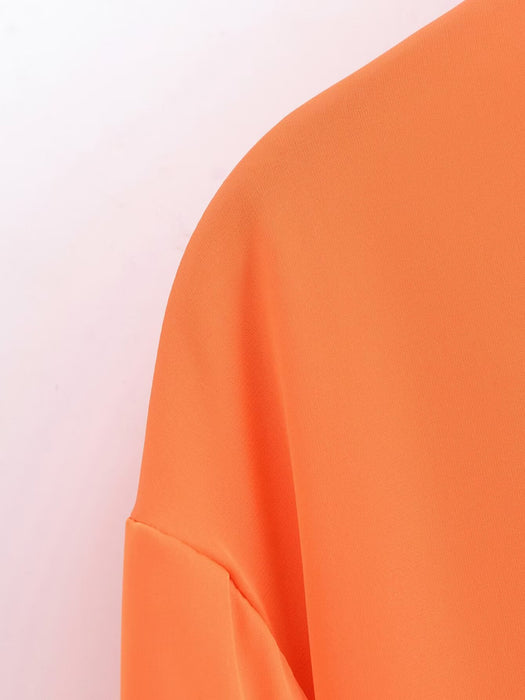 Color-Women Clothing French Collared Loose All Matching Graceful Orange Long Sleeve Shirt-Fancey Boutique