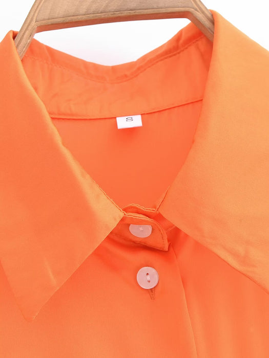 Color-Women Clothing French Collared Loose All Matching Graceful Orange Long Sleeve Shirt-Fancey Boutique