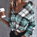 Color-Winter Women Clothing Casual Loose Plaid Long Sleeve Shirt Top-Fancey Boutique