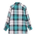 Color-Winter Women Clothing Casual Loose Plaid Long Sleeve Shirt Top-Fancey Boutique