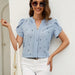 Color-Chic Women Clothing Summer V neck Love Petal Sleeve Shirt Blouse-Fancey Boutique
