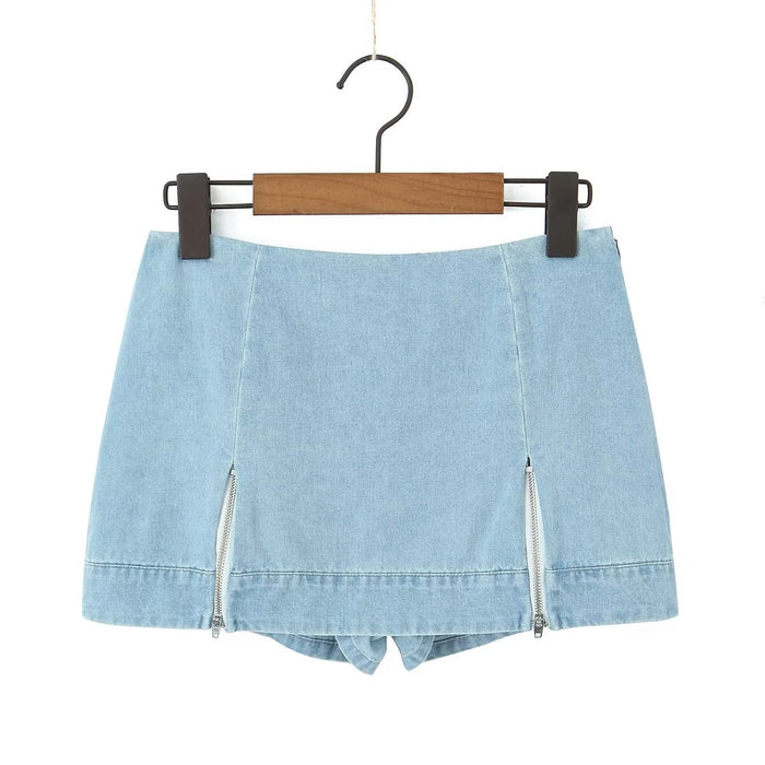 Color-Summer Sexy Zipper Waist Denim Small Sling Heightened Waist Bag Hip Skirt Sexy Set-Fancey Boutique