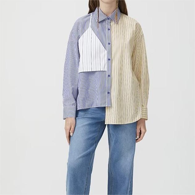 Color-Spring Summer Women Patchwork Stripes Shirt-Fancey Boutique