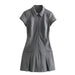 Color-Women Clothing Slimming Gray Cinched Slimming Short Sleeves Dress Women High Sense Pleated Dress-Fancey Boutique